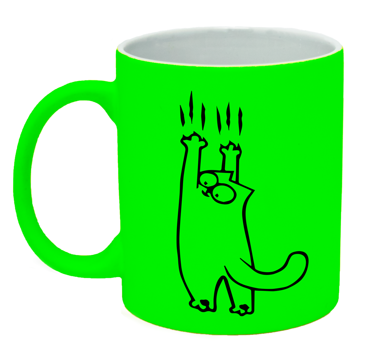 Неонова матова чашка c "Кіт Саймона сповзає", яскраво-зелена, фото 1