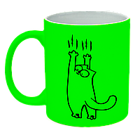 Неоновая матовая чашка c "Кот Саймона сползает", ярко-зеленая