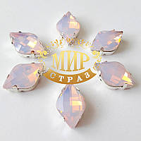 Стрази в срібних ланцюгах Лимонки, 12х19мм, колір Pink Opal, 1 шт.