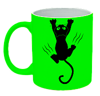 Неоновая матовая чашка c котом, ярко-зеленая
