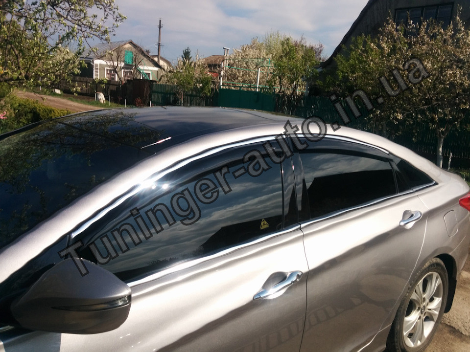 Вітровики з хромом, дефлектори вікон Hyundai Sonata YF 2011- (Hic)