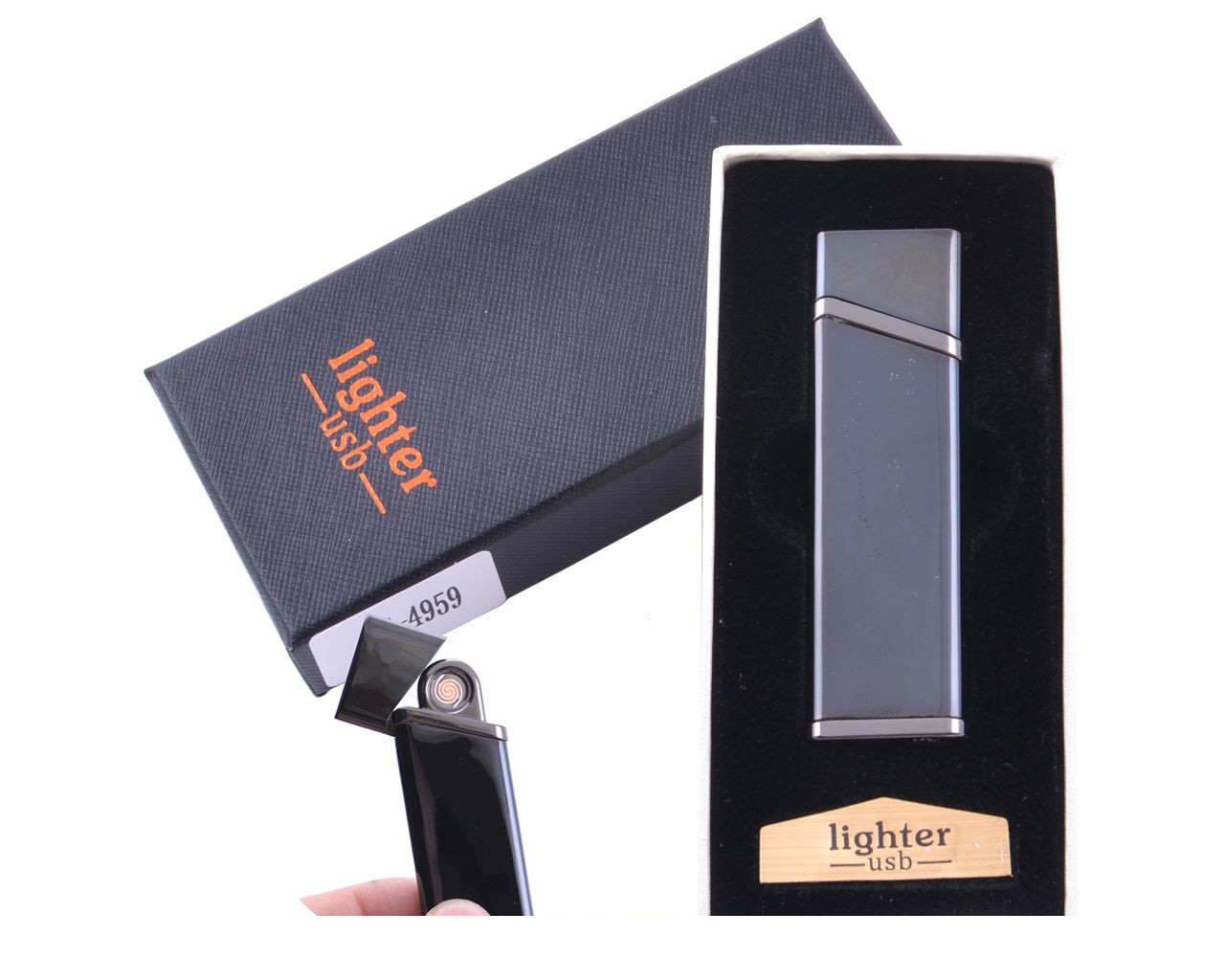 USB зажигалка черного цвета в подарочной упаковке Lighter (Спираль накаливания) - фото 1 - id-p674783768