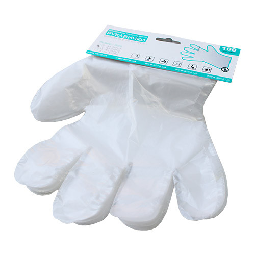 Рукавички одноразові поліетиленові з еврослотом 100шт. Розмір S