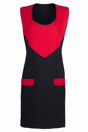 Фартух робочий для продавця на зав'язках, подвійний, для жінок, з кишенями, габардин "Трикутник"чорно червоний, фото 1