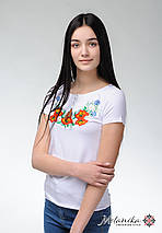 Жіноча футболка-вишиванка на короткий рукав білого кольору «Польова краса» S, фото 2