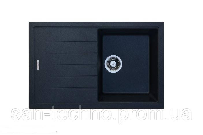 Гранитная мойка для кухни с крылом черная Fabiano Classic 78x50 Antracit - фото 1 - id-p497920454