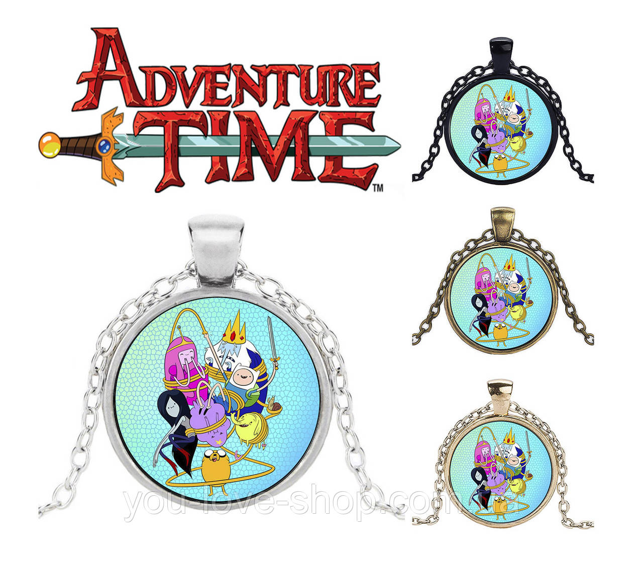 Кулон Adventure time Час пригод на блакитному тлі