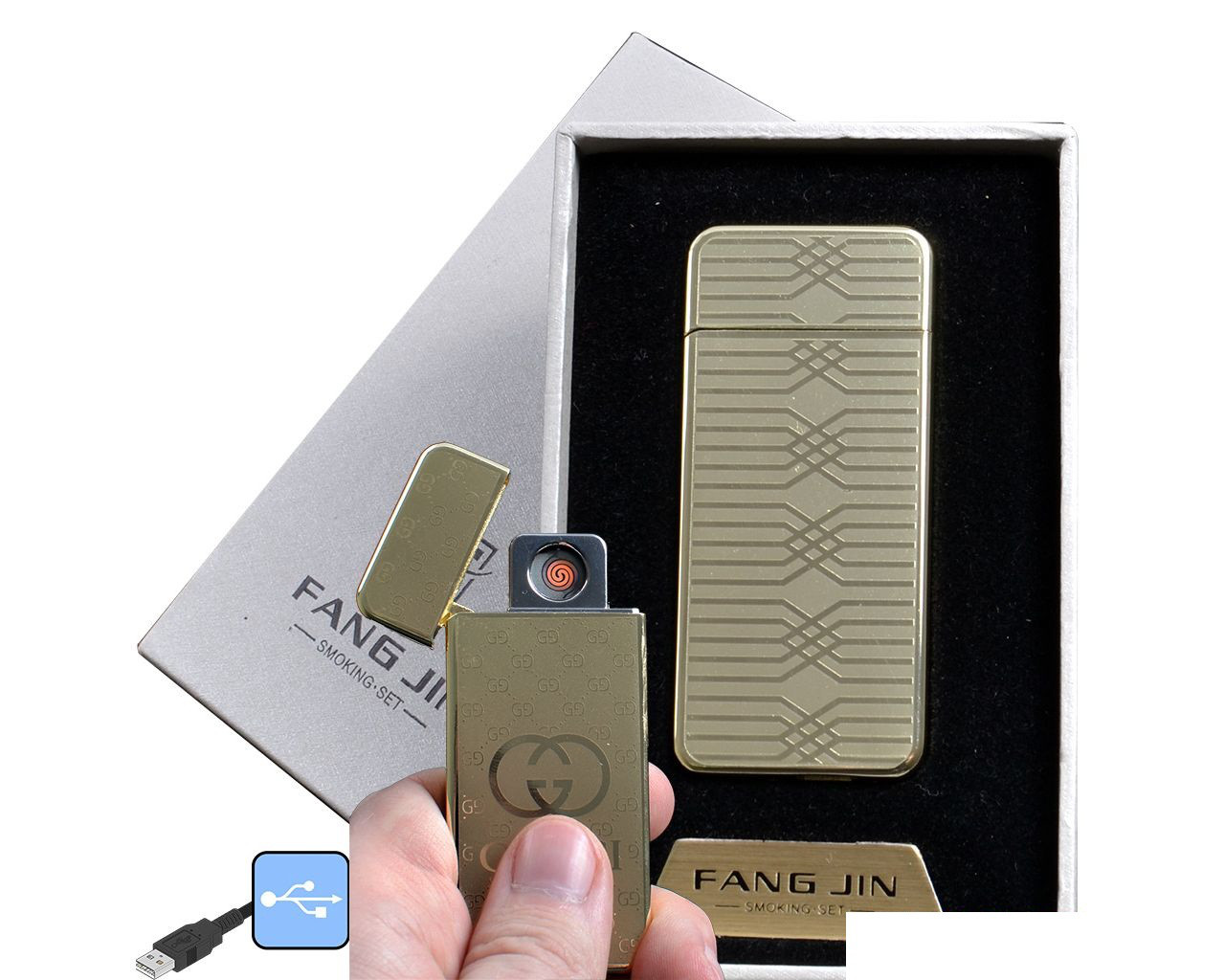 USB запальничка в подарунковій упаковці "FANG JIN" (спіраль розжарювання), фото 1