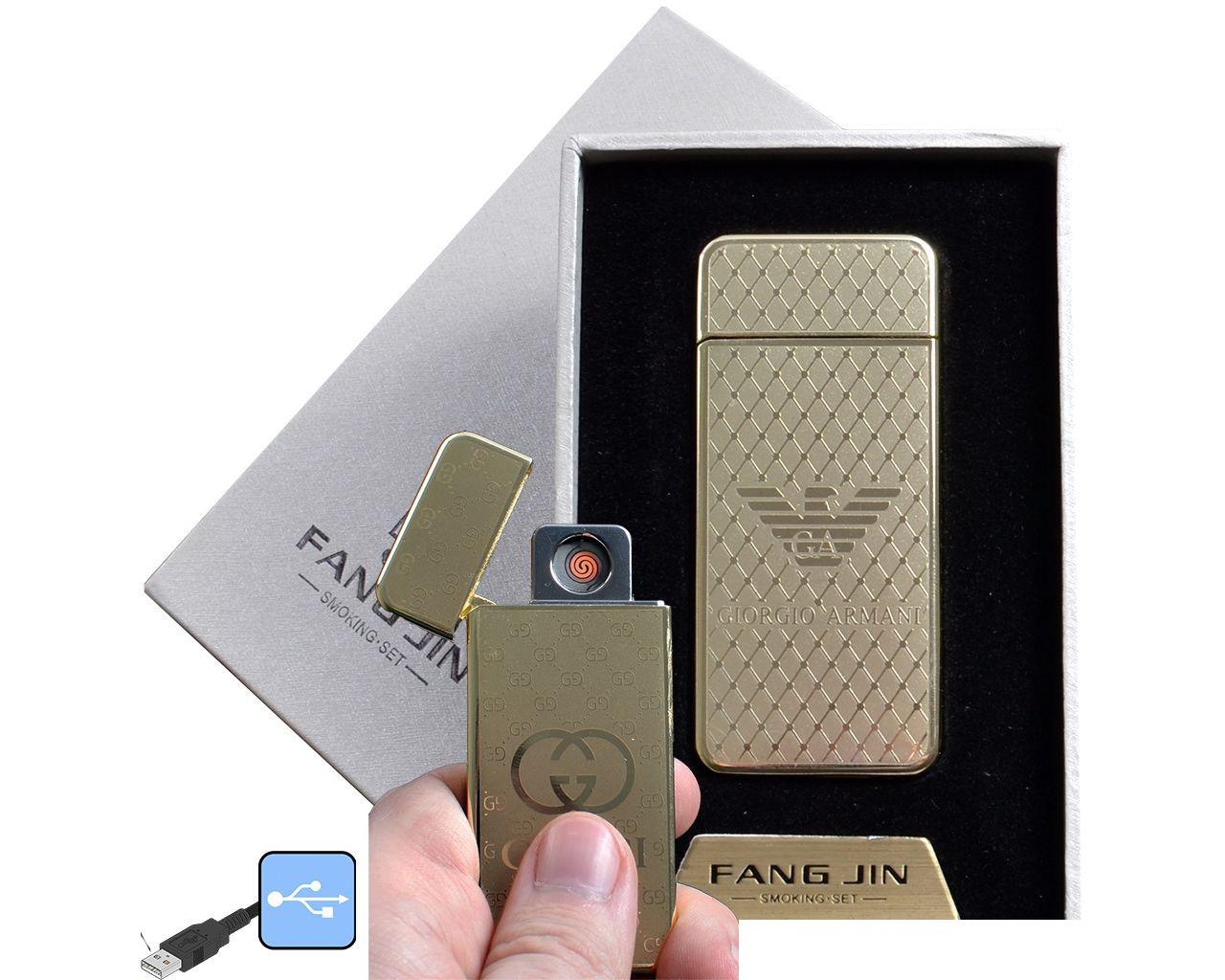 USB запальничка в подарунковій упаковці "GIORGIO ARMANI" (спіраль розжарювання)