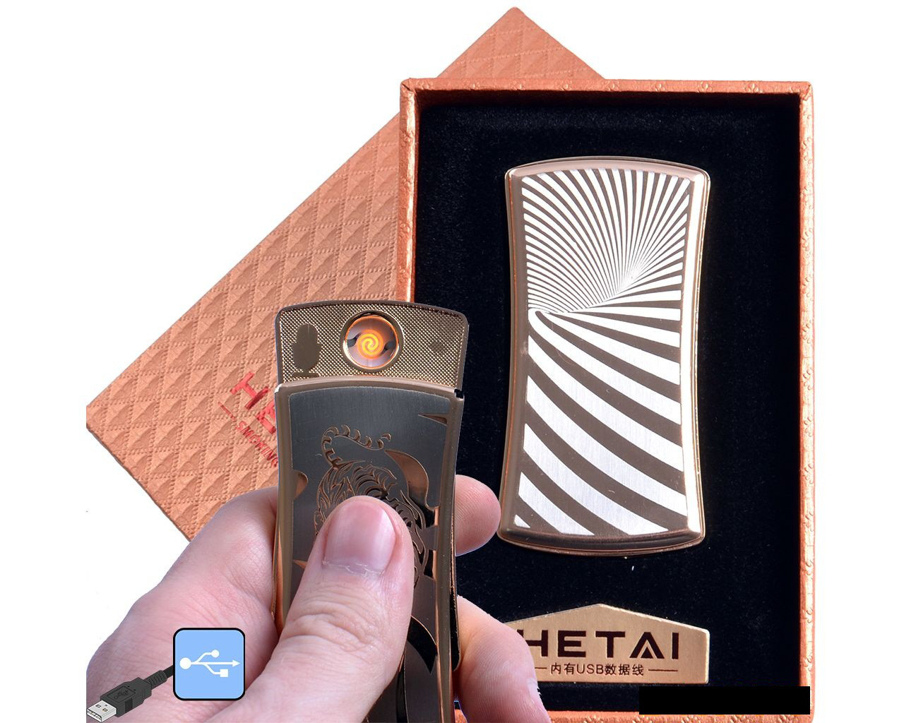 USB запальничка в подарунковій упаковці "HETAI" (спіраль розжарювання)