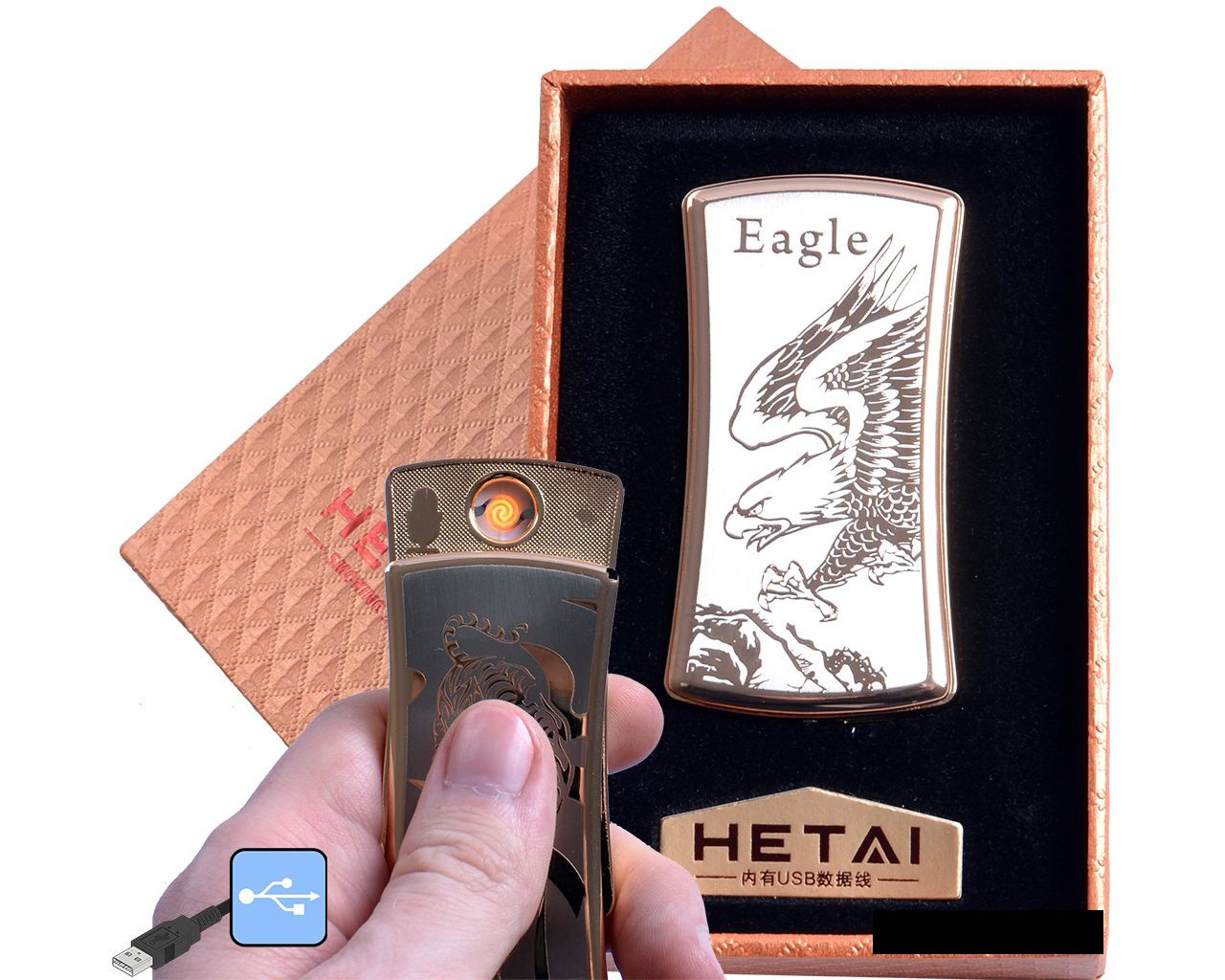 USB запальничка в подарунковій упаковці "HETAI" (спіраль розжарювання)