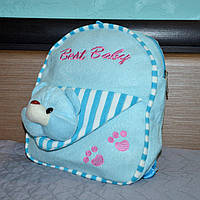 Красивый детский рюкзак Best Baby голубого цвета с игрушкой мишка для мальчиков и девочек, дошкольный, плюш