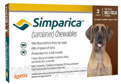 Simparica (Симпарика) засіб проти бліх і кліщів для собак 40-60 кг 1 паковання