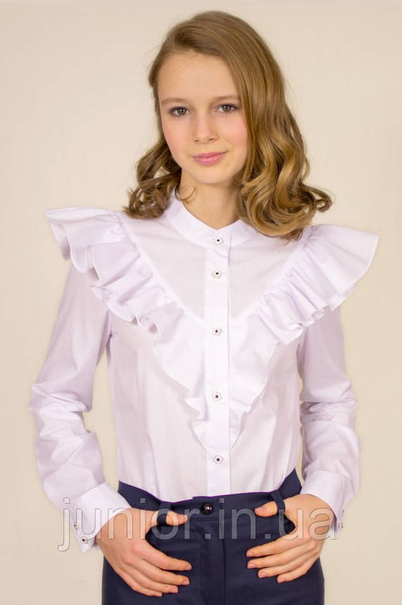Біла шкільна блузка з довгим рукавом.Бавовна. 140р
