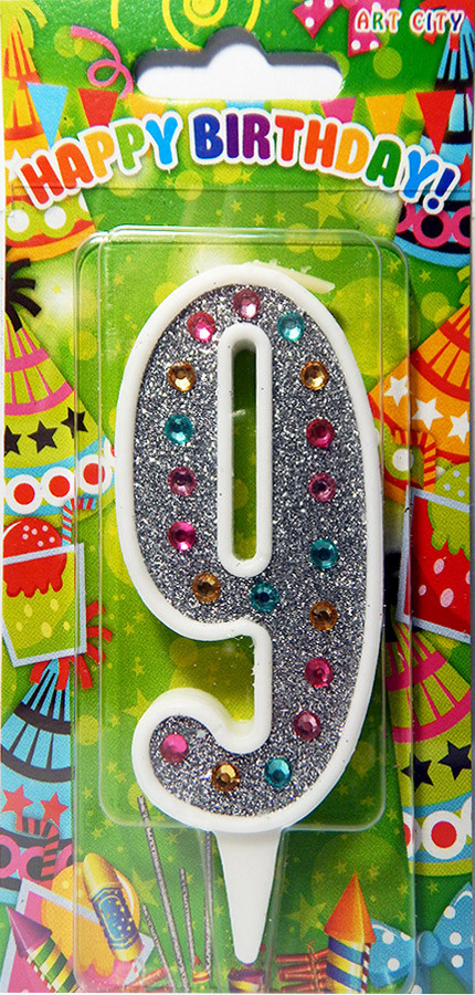 Свічки-цифрови "Срібло+стрази" 9