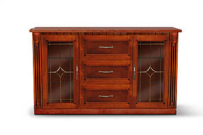 Комод з вітражем Freedom 2Д3Ш масив дерева Вільха колір горіх/Патина (Мікс-меблі ТМ)