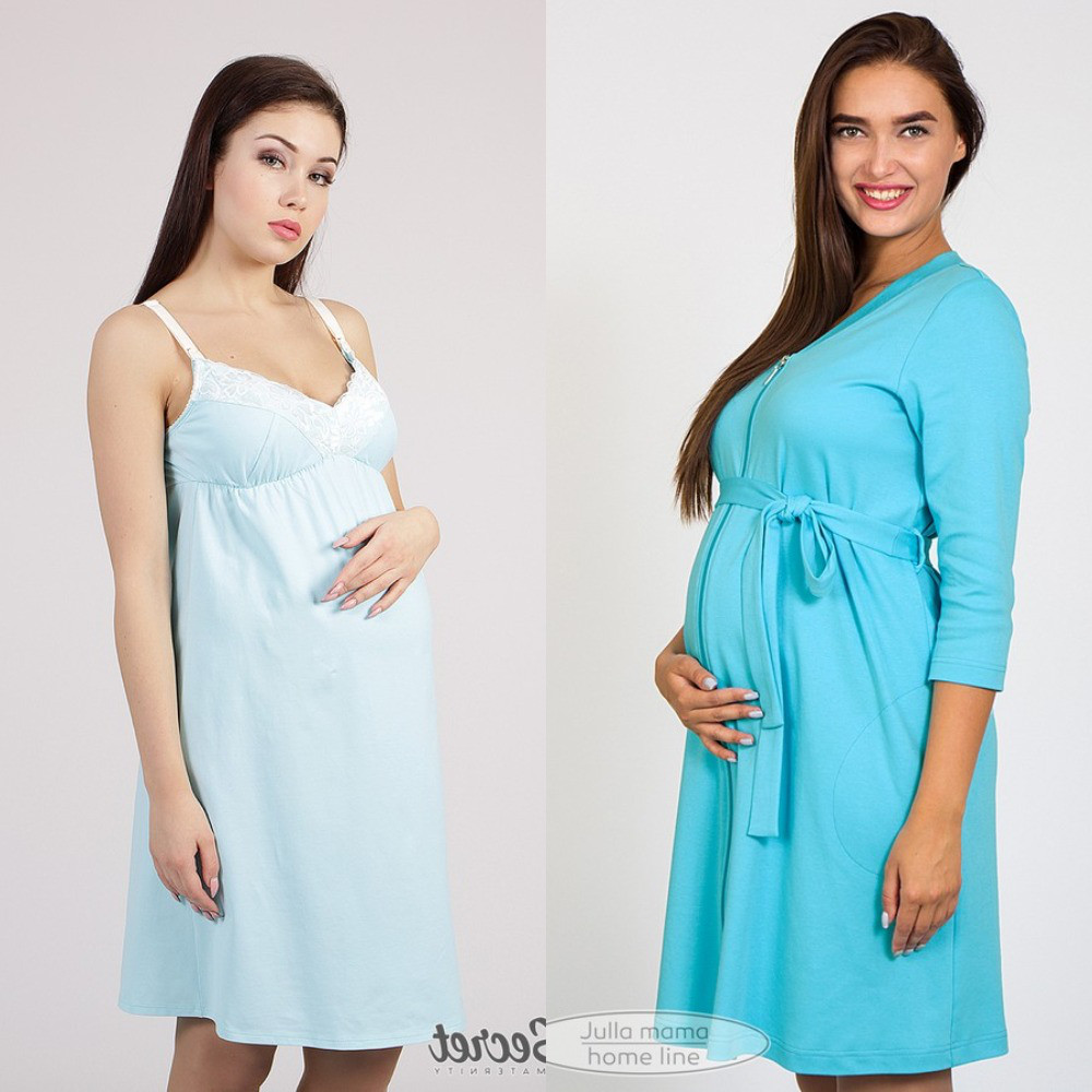 Набір для вагітних та годування "BLUE MINT" халат + нічна сорочка, розмір S, фото 1