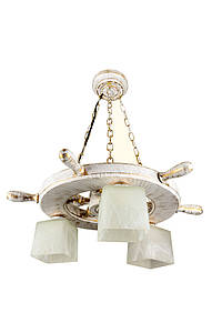 Підвісна біла дерев'яна люстра на 3 лампи Штурвал/3 прованс для кухні, дитячої, спальні, коридору, кабінету