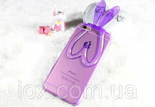 Фіолетовий силіконовий зайчик пропорційний вуха для iPhone 6, фото 1