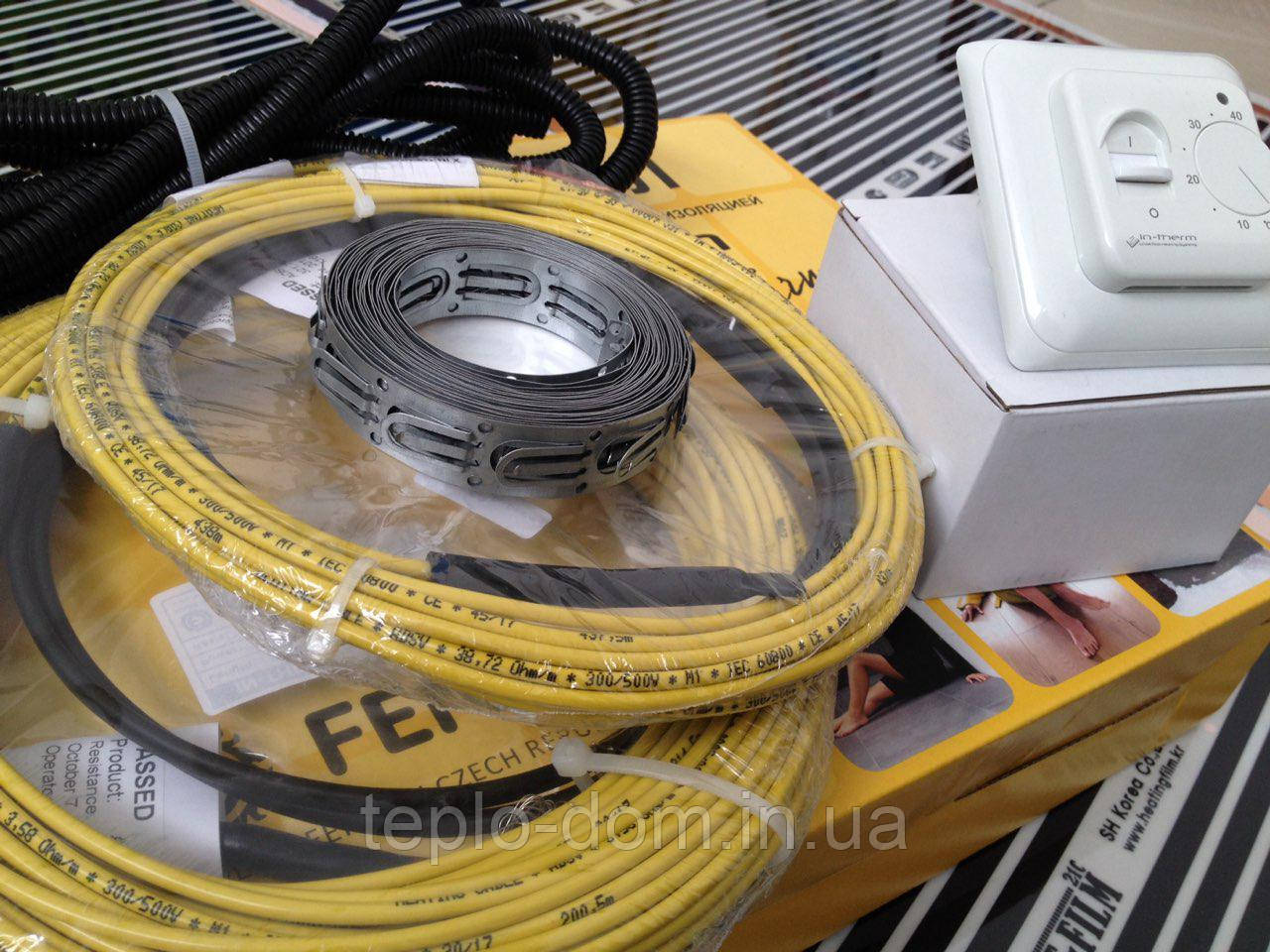 Тонкий двожильний кабель Ін-Терм для теплої підлоги (комплект із терморегулятором) 5.3 м кв.