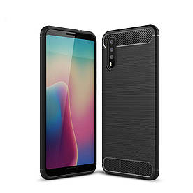 Чохол накладка для Huawei P20 силіконовий, Carbon Fibre, чорний