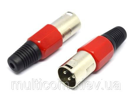 01-03-002. Штекер CANON (XLR) 3pin під кабель, корпус метал, червоний, фото 1