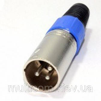 01-03-003. Штекер CANON (XLR) 3pin під кабель, корпус метал, синій