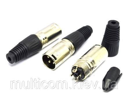 01-03-004. Штекер CANON (XLR) 3pin під кабель, корпус метал, чорний