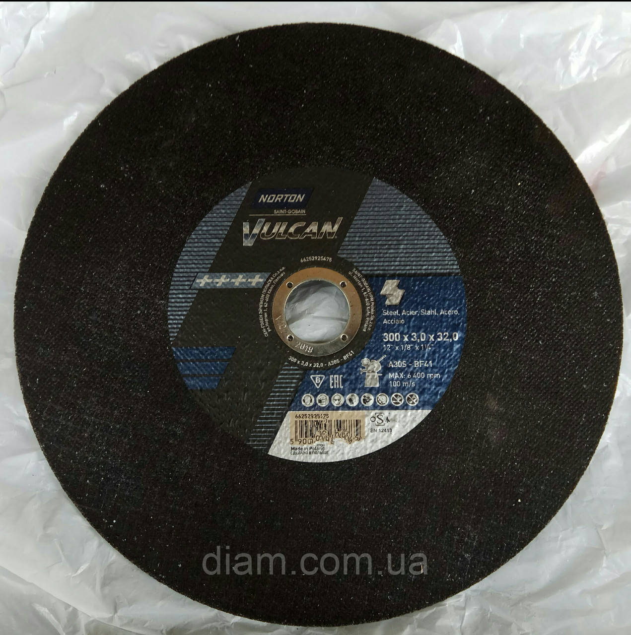 Круг відрізний диск по сталі на верстат Vulkan Norton 300x3,0x32