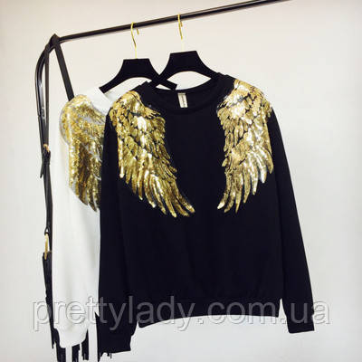 Жіночий світшот реглан Крила з паєтками чорний