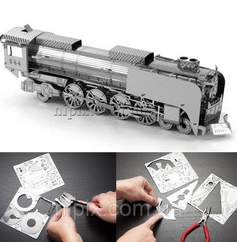 Металевий 3D конструктор ретро Локомотив