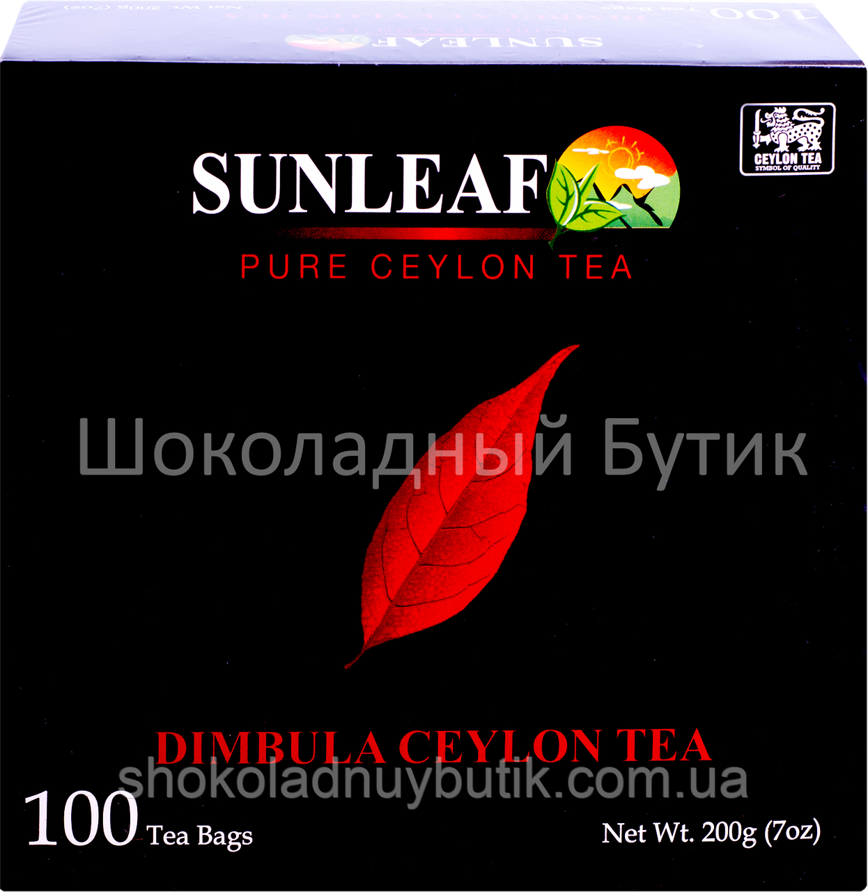 Чай SUNLEAF ДІМБУЛА CEYLON, чорний чай, 100 пакетиків, 200г.