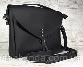 91-3 Натуральна шкіра Чорна антрацит Жіноча сумка шкіряна через плече натуральної шкіри довгий ремінь сумка, фото 2