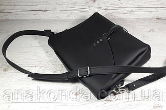 91-3 Натуральна шкіра Чорна антрацит Жіноча сумка шкіряна через плече натуральної шкіри довгий ремінь сумка, фото 5