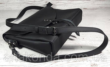 91-3 Натуральна шкіра Чорна антрацит Жіноча сумка шкіряна через плече натуральної шкіри довгий ремінь сумка, фото 4