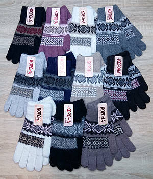 Рукавички жіночі вовняні подвійні Корона, асорті, 7096