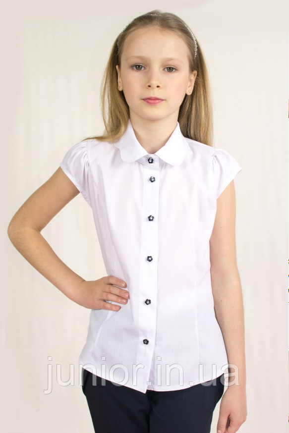 Біла шкільна блузка з коротким рукавом.Бавовна. 128р