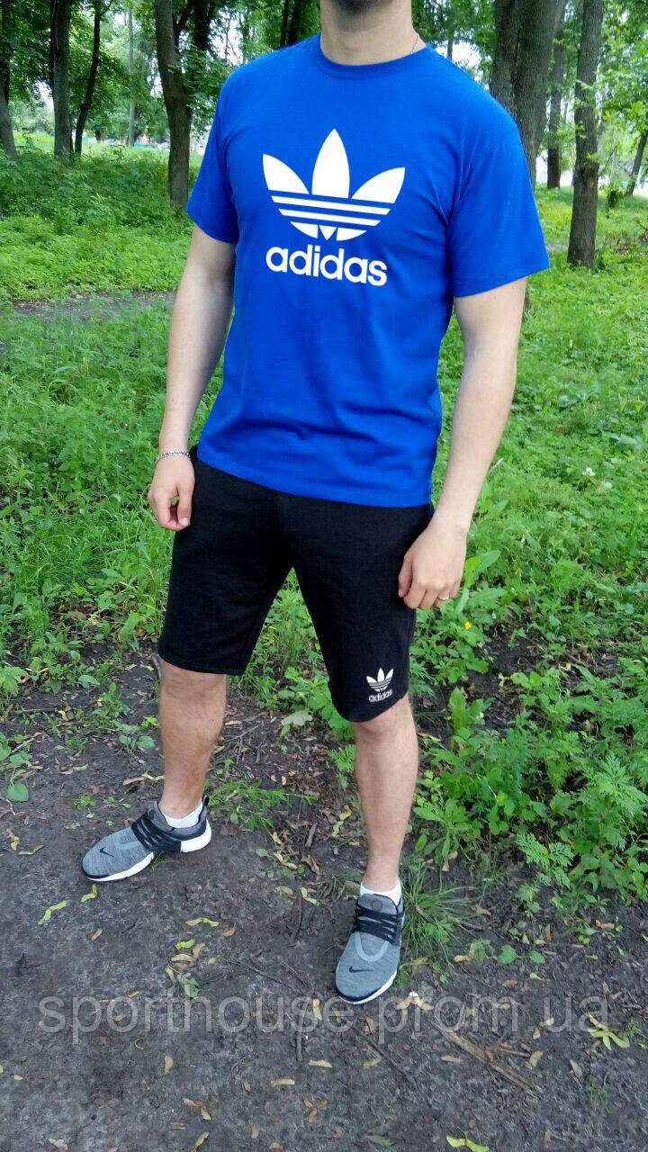 Чоловічий комплект футболка + шорти Adidas синього і чорного кольору (люкс) S