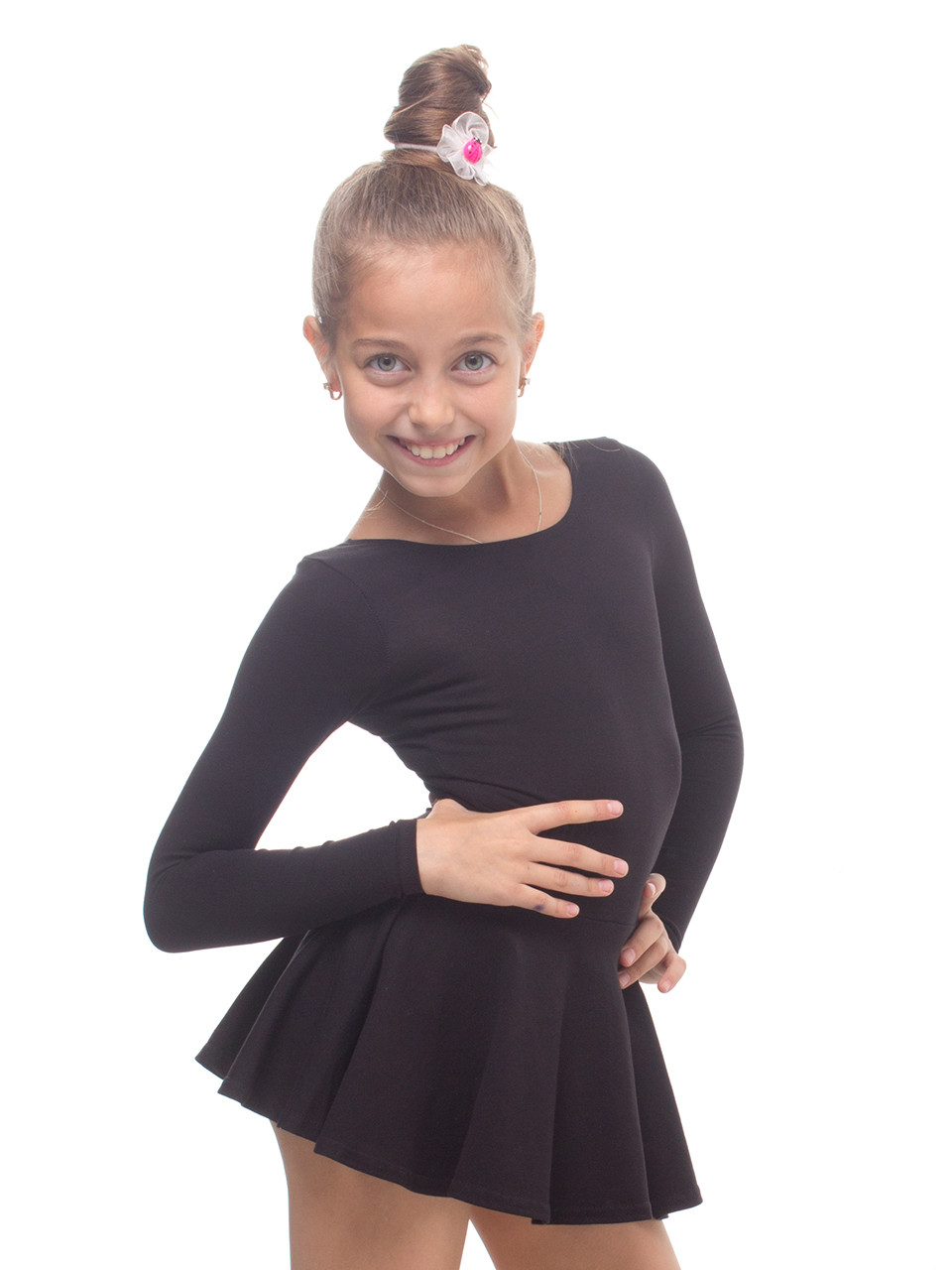 Платье для танцев и гимнастики (купальник+юбка) черный трикотаж (рост104-146см) - фото 1 - id-p187004792