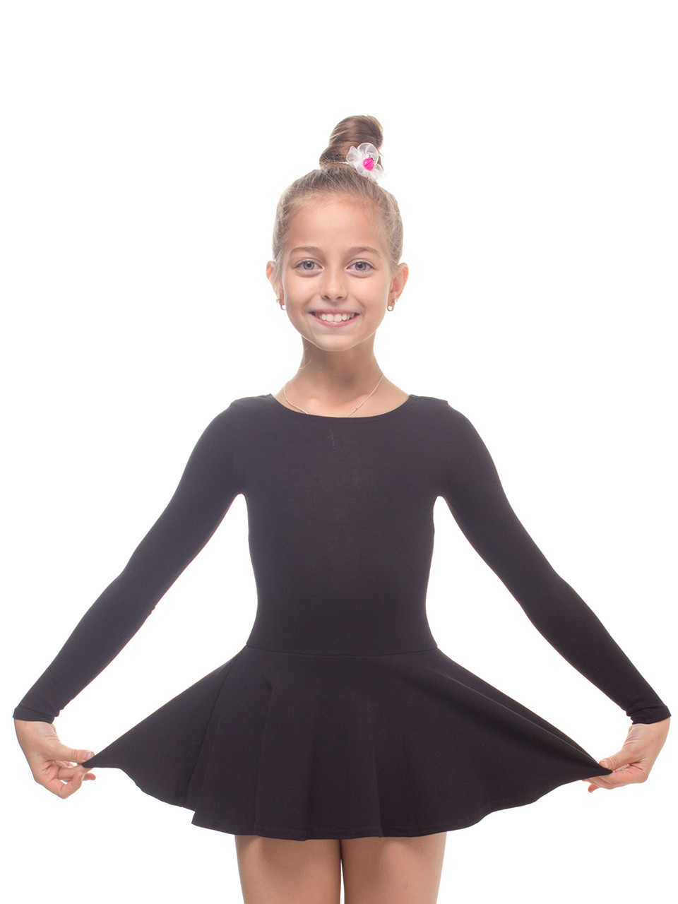 Платье для танцев и гимнастики (купальник+юбка) черный трикотаж (рост104-146см) - фото 2 - id-p187004792