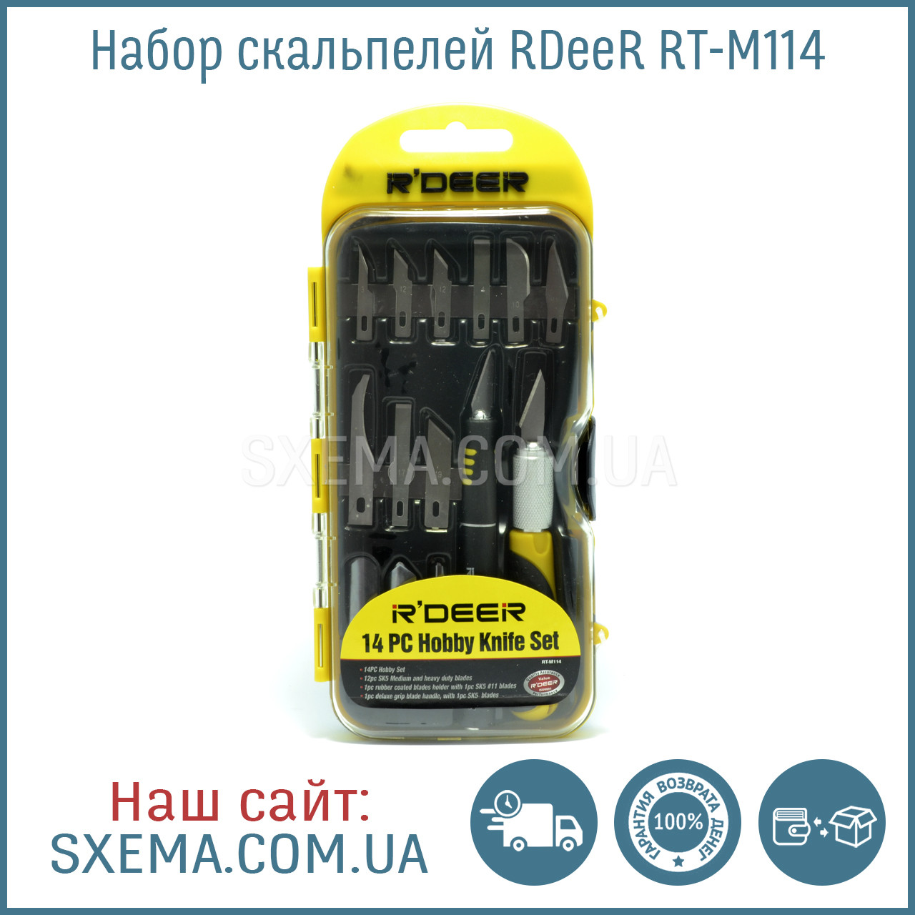 Набір скальпелей RDeer RT-M114 2 ручки, 12 лез, у кейсі