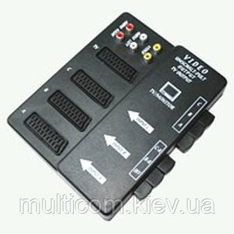 02-00-140. Перехідник 4 гнізда Скарт — 6 гнізд RCA + 6 перемикачів, корпус пластик, фото 1
