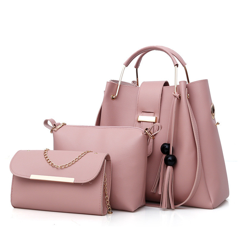 Набір жіночих сумок 3в1 рожевий із якісної екошкіри з кісточками опт