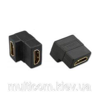 02-01-015. Перехідник гніздо HDMI - гніздо HDMI, кутовий, gold pin, корпус пластик, в блістері