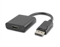 03-00-072. Перехідник штекер Display Port → гніздо HDMI, gold pin, чорний, шнур 20см