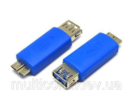 01-08-213. Перехідник гніздо USB тип A - штекер micro USB з живленням, ver. 3.0, синій