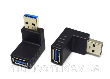 01-08-211. Перехідник штекер USB тип A - гніздо USB тип A, кутовий, ver. 3.0, чорний