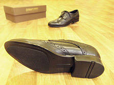 Туфлі броги чоловічі чорні натуральна глянсова шкіра, фото 2