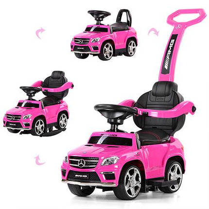 Толокар каталка Mercedes з батьківською ручкою. шкір. сидіння, світяться фари, фото 1