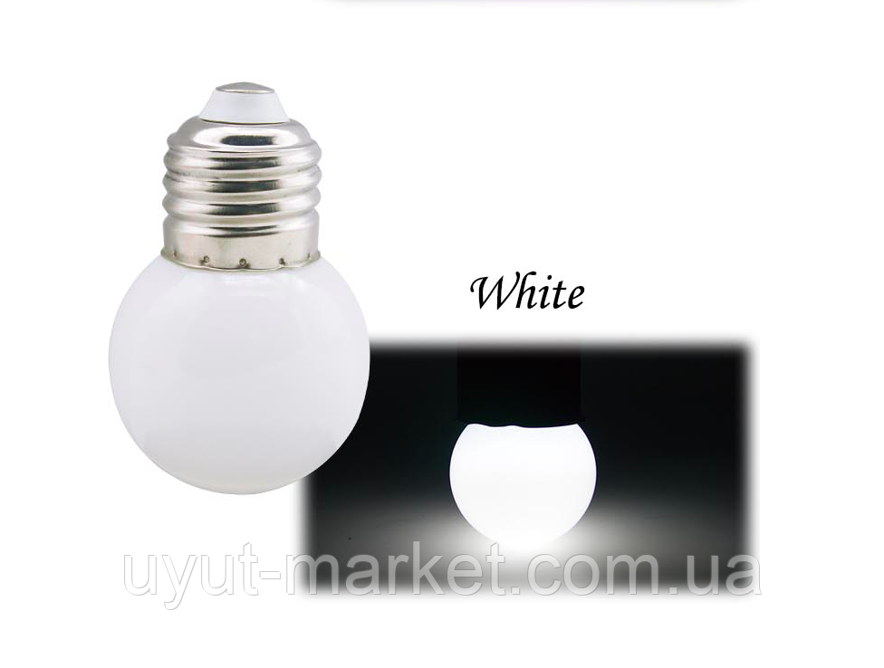Лампочка світлодіодна біла E27 1,2 Вт, G45 куля холодна біла, фото 1